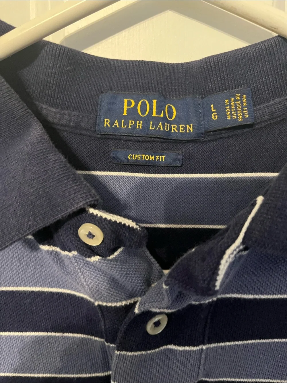 Polo by Ralph Lauren Men’s Navy & Light Blue Striped Polo Shirt size large
